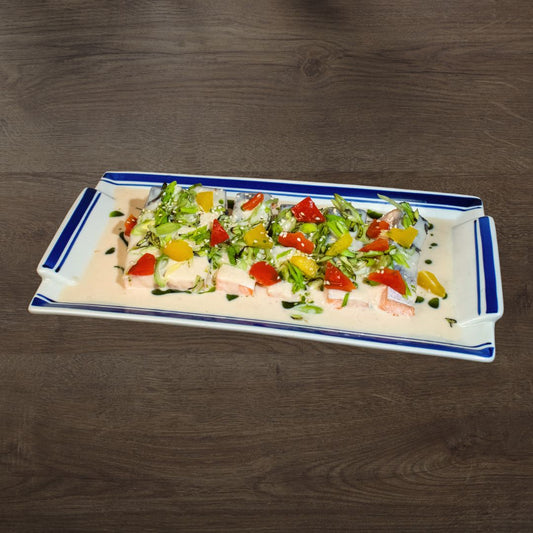 Baked Norwegian Salmon with Miso Cream Sauce & Charred Leek