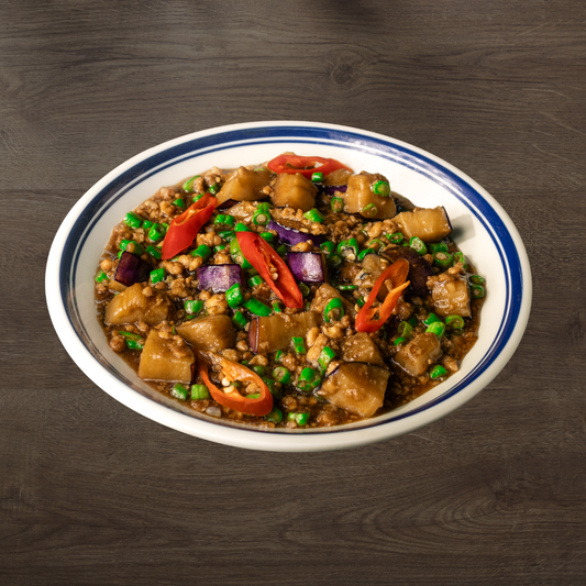 Braised Eggplant & Long Bean with Minced Chicken