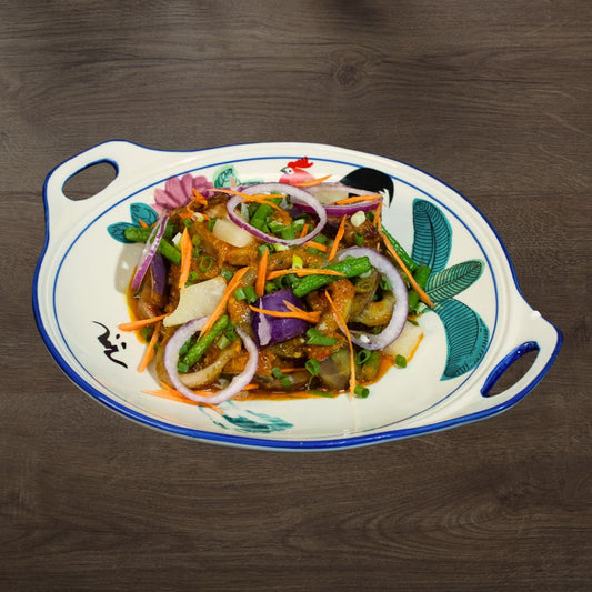 Nonya Assam Squid with Pineapple, Longbean & Eggplant