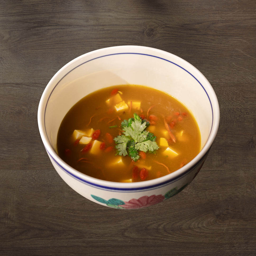 Pumpkin Thick Soup with Tofu, Black Fungus & Cordyceps Mushroom