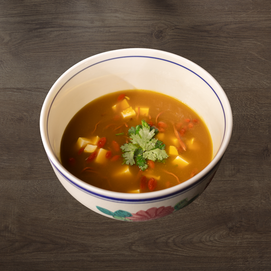 Pumpkin Thick Soup with Tofu, Black Fungus & Cordyceps Mushroom