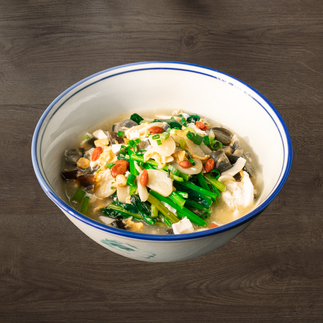 Steamed Spinach with Trio Egg Gravy