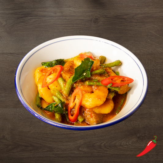 Nonya Assam Prawn with Pineapple, Long Bean & Eggplant