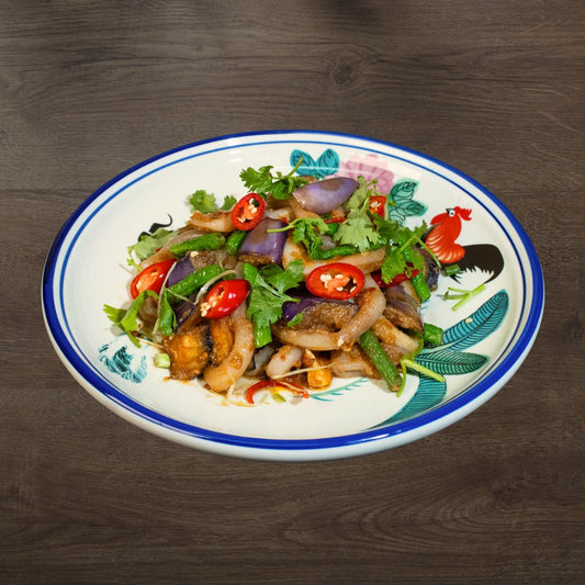 Spicy Bean Garlic Squid with Eggplant & Long Bean