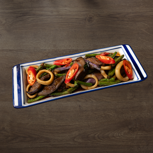 Spicy Bean Garlic Squid with Eggplant & Long Bean